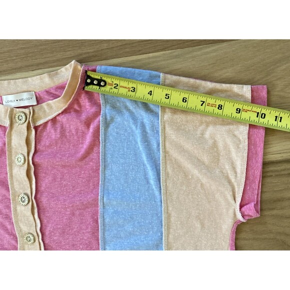 Lovely Melody Playful Pastel Top Vertical Color Blocking Patchwork L Soft Girl - Picture 13 of 13